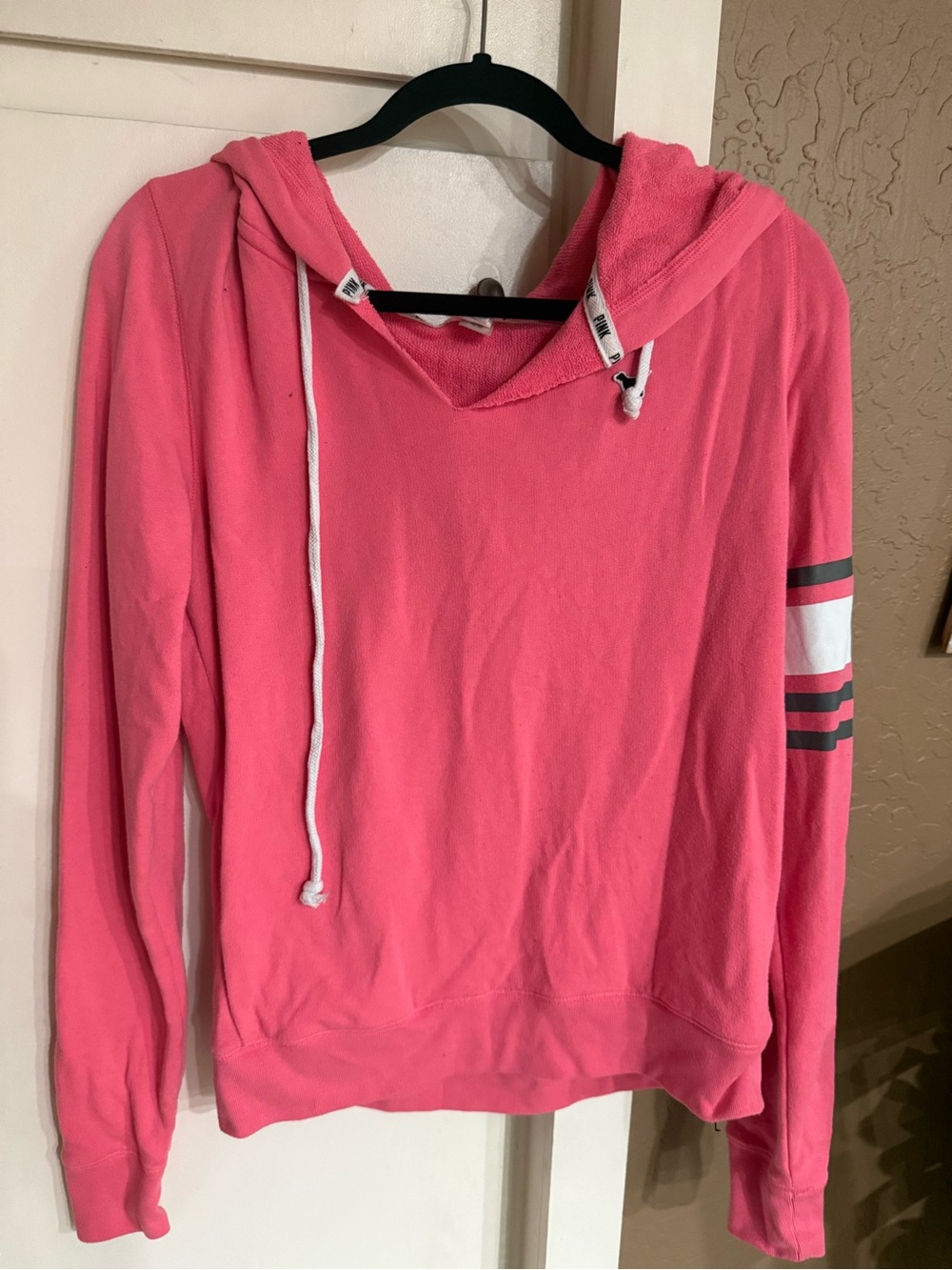 PINK Victoria's Secret Pink Hooded Cowl Sweatshirt with Sleeve Stripes